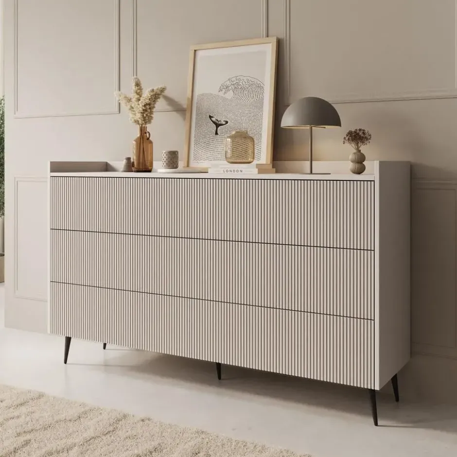 Meubella - Asty - Ladekast met 6 lades - Beige - 150x41x92 cm