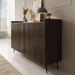 Meubella - Asty - Ladekast met 6 lades - Donker eiken - 150x41x92 cm