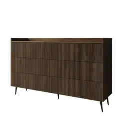 Meubella - Asty - Ladekast met 6 lades - Donker eiken - 150x41x92 cm