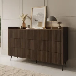 Meubella - Asty - Ladekast met 6 lades - Donker eiken - 150x41x92 cm