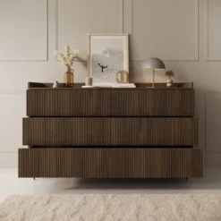 Meubella - Asty - Ladekast met 6 lades - Donker eiken - 150x41x92 cm