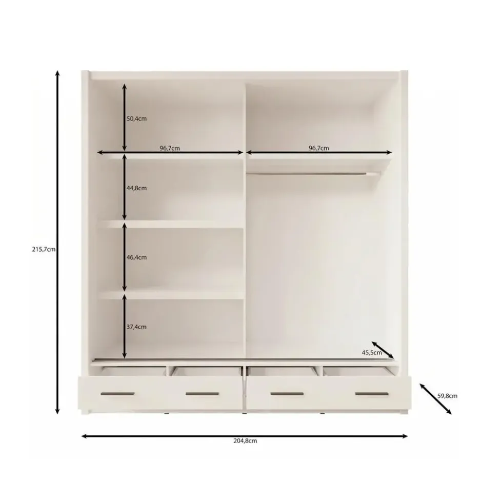 Meubella - Azul - Kledingkast met schuifdeuren - Wit - 205x60x216 cm