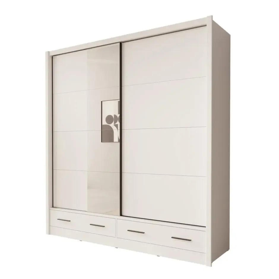 Meubella - Azul - Kledingkast met schuifdeuren - Wit - 205x60x216 cm