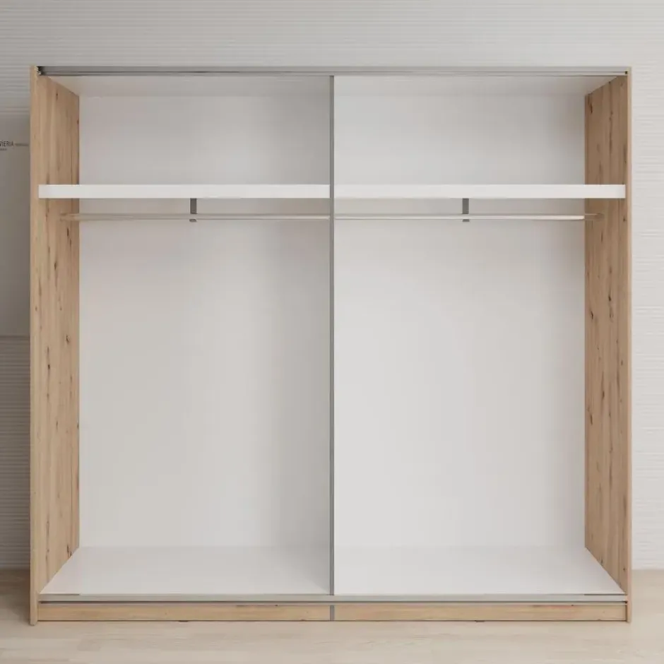 Meubella - Basmira - Kledingkast - Schuifdeuren - Eiken - 220x62x205 cm