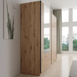 Meubella - Basmira - Kledingkast - Schuifdeuren - Eiken - 220x62x205 cm