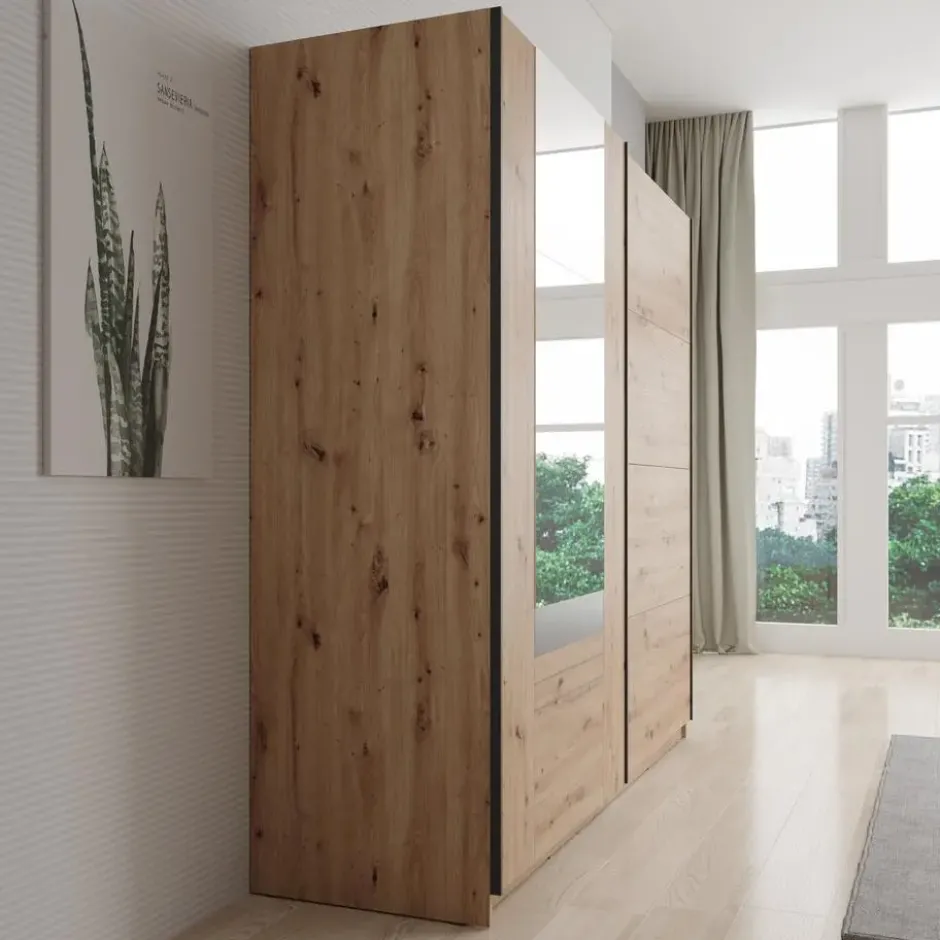 Meubella - Basmira - Kledingkast - Schuifdeuren - Eiken - 220x62x205 cm
