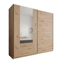 Meubella - Basmira - Kledingkast - Schuifdeuren - Eiken - 220x62x205 cm