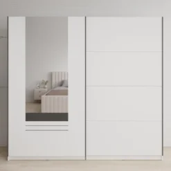 Meubella - Basmira - Kledingkast - Schuifdeuren - Wit - 220x62x205 cm