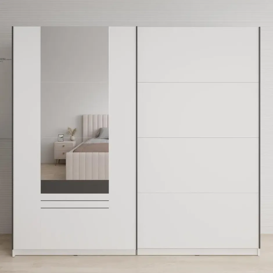 Meubella - Basmira - Kledingkast - Schuifdeuren - Wit - 220x62x205 cm