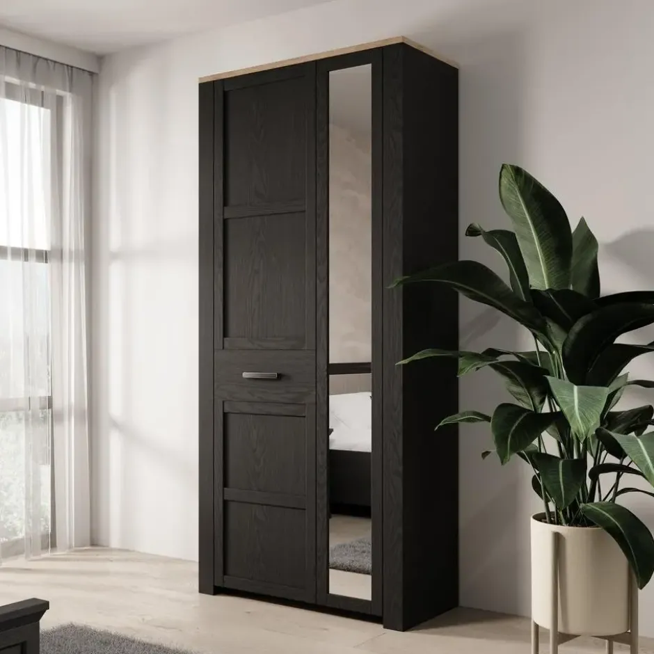 Meubella - Borello - Kledingkast 2 deurs - Zwart - 94x42x205 cm