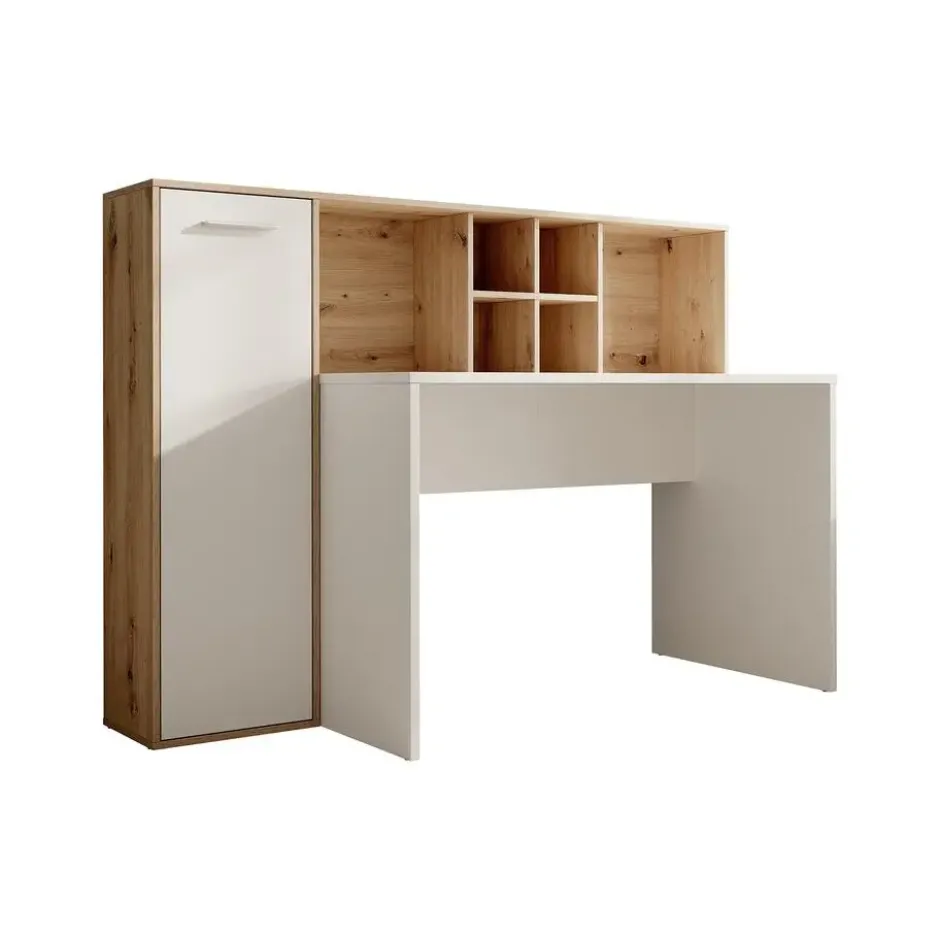 Meubella - Bureau Elze - Eiken - Wit - 158 cm