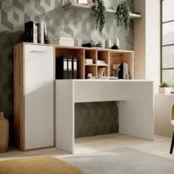 Meubella - Bureau Elze - Eiken - Wit - 158 cm