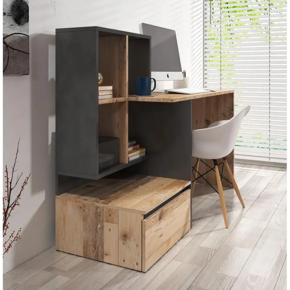 Meubella - Bureau Pierre 2 - Licht eiken - Antraciet - 145 cm
