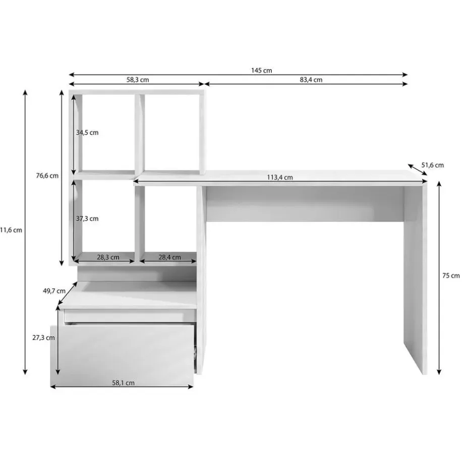 Meubella - Bureau Pierre 2 - Wit - 145 cm