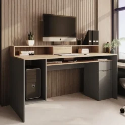 Meubella - Bureau Ryan - Grijs - Eiken - 160 cm