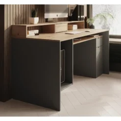Meubella - Bureau Ryan - Grijs - Eiken - 160 cm