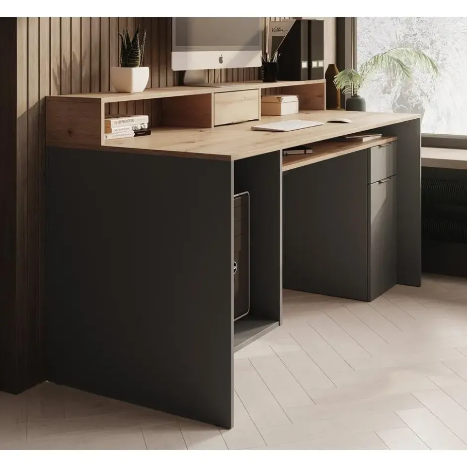 Meubella - Bureau Ryan - Grijs - Eiken - 160 cm