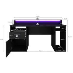Meubella - Bureau Tamara 3 - Zwart - 160 cm - Met LED
