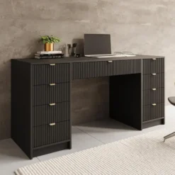 Meubella - Bureau Tavares 2 - Zwart - 154 cm