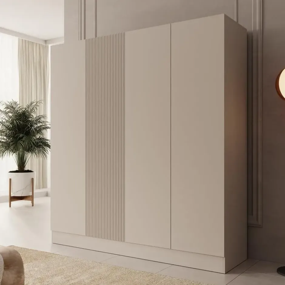 Meubella - Capri - Kledingkast 4-deurs - Beige - 205x55x220 cm