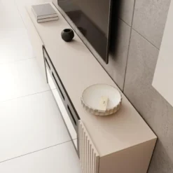Meubella - Cruzar - TV-Meubel met sfeerhaard - Beige - 200 cm