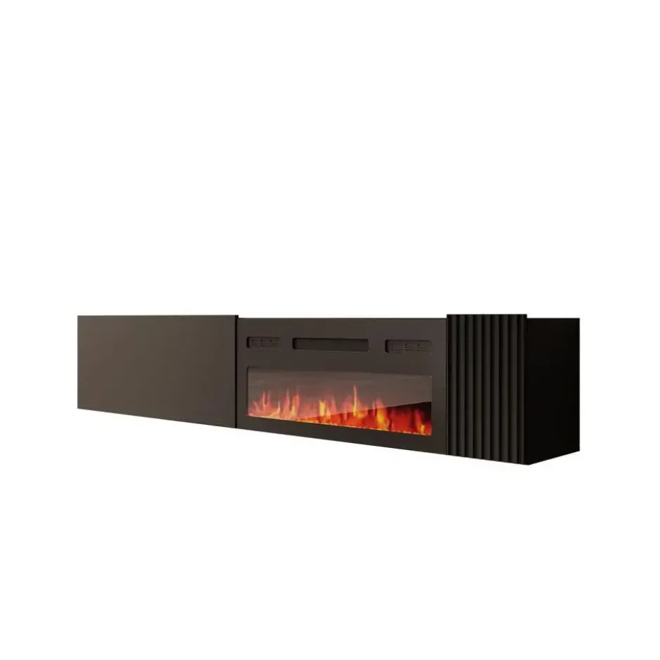 Meubella - Cruzar - TV-Meubel met sfeerhaard - Zwart - 200 cm