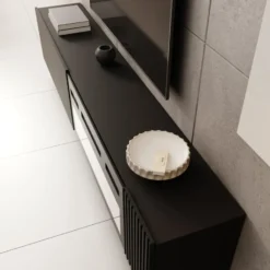 Meubella - Cruzar - TV-Meubel met sfeerhaard - Zwart - 200 cm