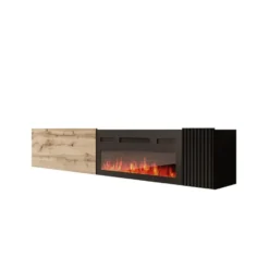 Meubella - Cruzar - TV-Meubel met sfeerhaard - Zwart/Eiken - 200 cm