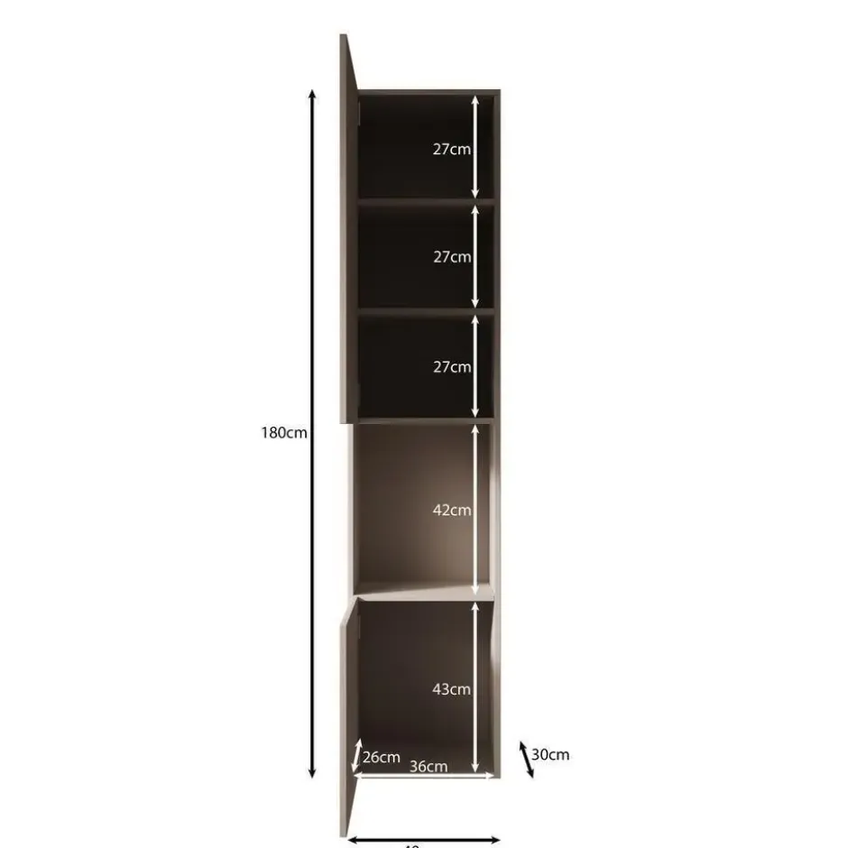 Meubella - Cruzar 2 - Vitrinekast - Zwart - 40x30x180 cm