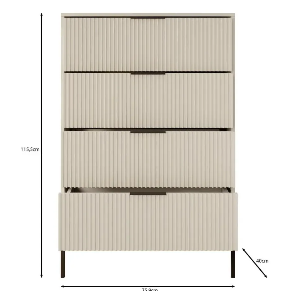 Meubella - Delaware - Ladekast 4 lades - Beige - 76x40x116 cm