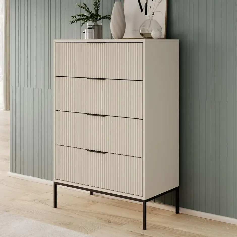Meubella - Delaware - Ladekast 4 lades - Beige - 76x40x116 cm