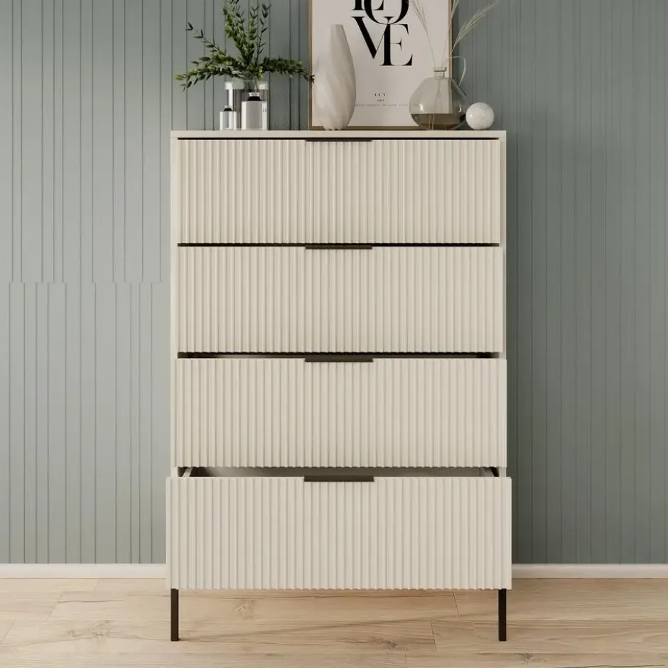 Meubella - Delaware - Ladekast 4 lades - Beige - 76x40x116 cm