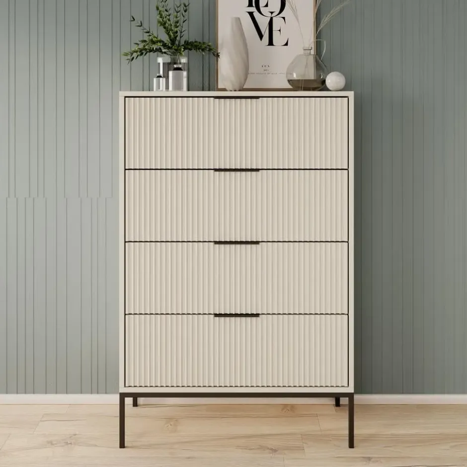 Meubella - Delaware - Ladekast 4 lades - Beige - 76x40x116 cm
