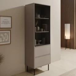 Meubella - Dimora - Vitrinekast - Beige - 60x40x185 cm