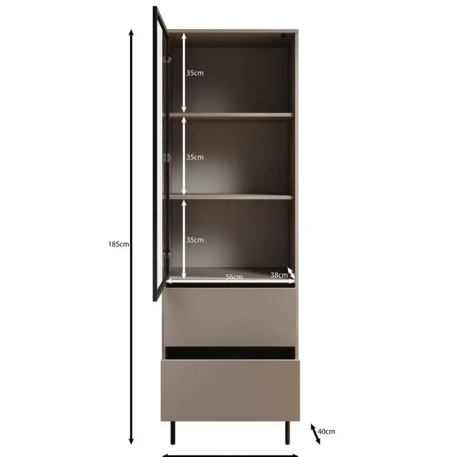 Meubella - Dimora - Vitrinekast - Beige - 60x40x185 cm