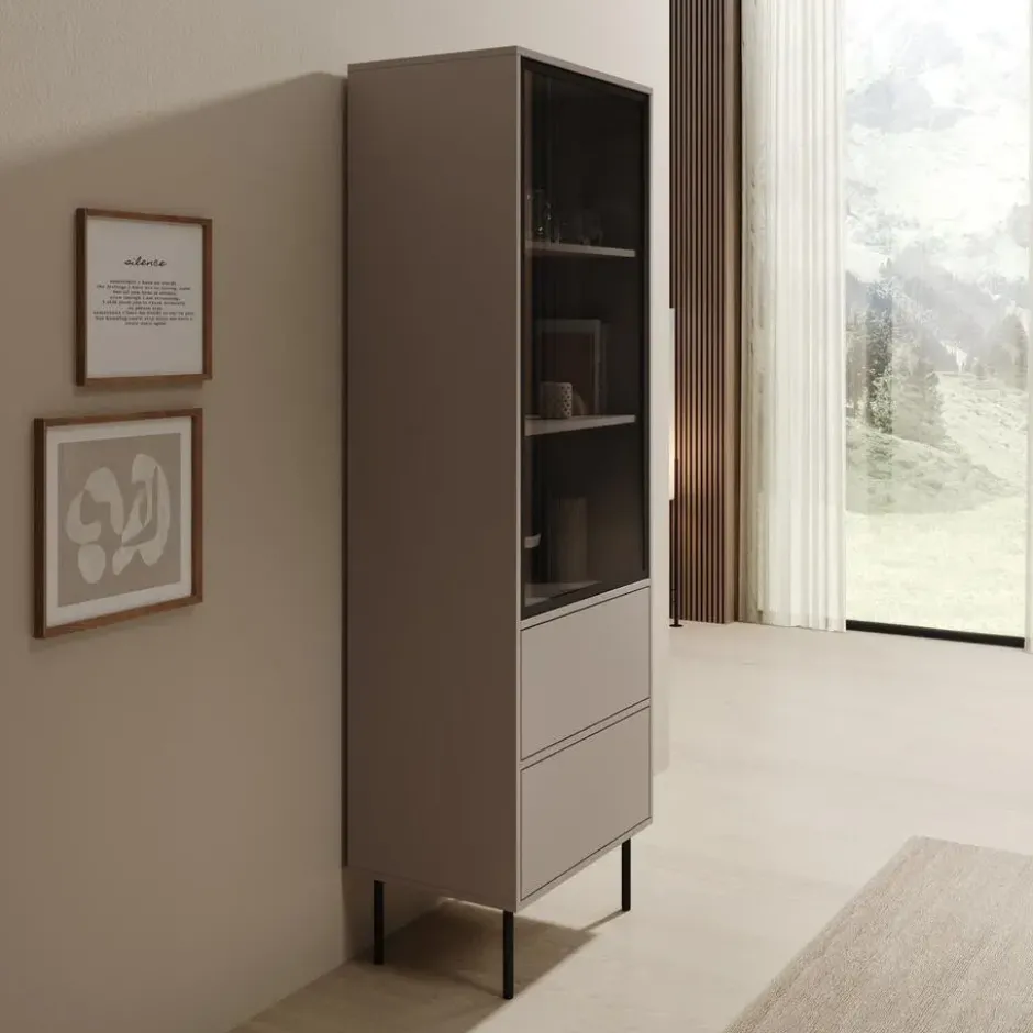 Meubella - Dimora - Vitrinekast - Beige - 60x40x185 cm