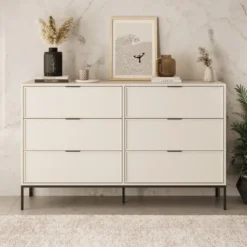 Meubella - Dominica - Ladekast met 6 lades - Beige - 150x40x92 cm