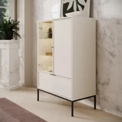Meubella - Dominica - Vitrinekast - Beige - 76x40x184 cm