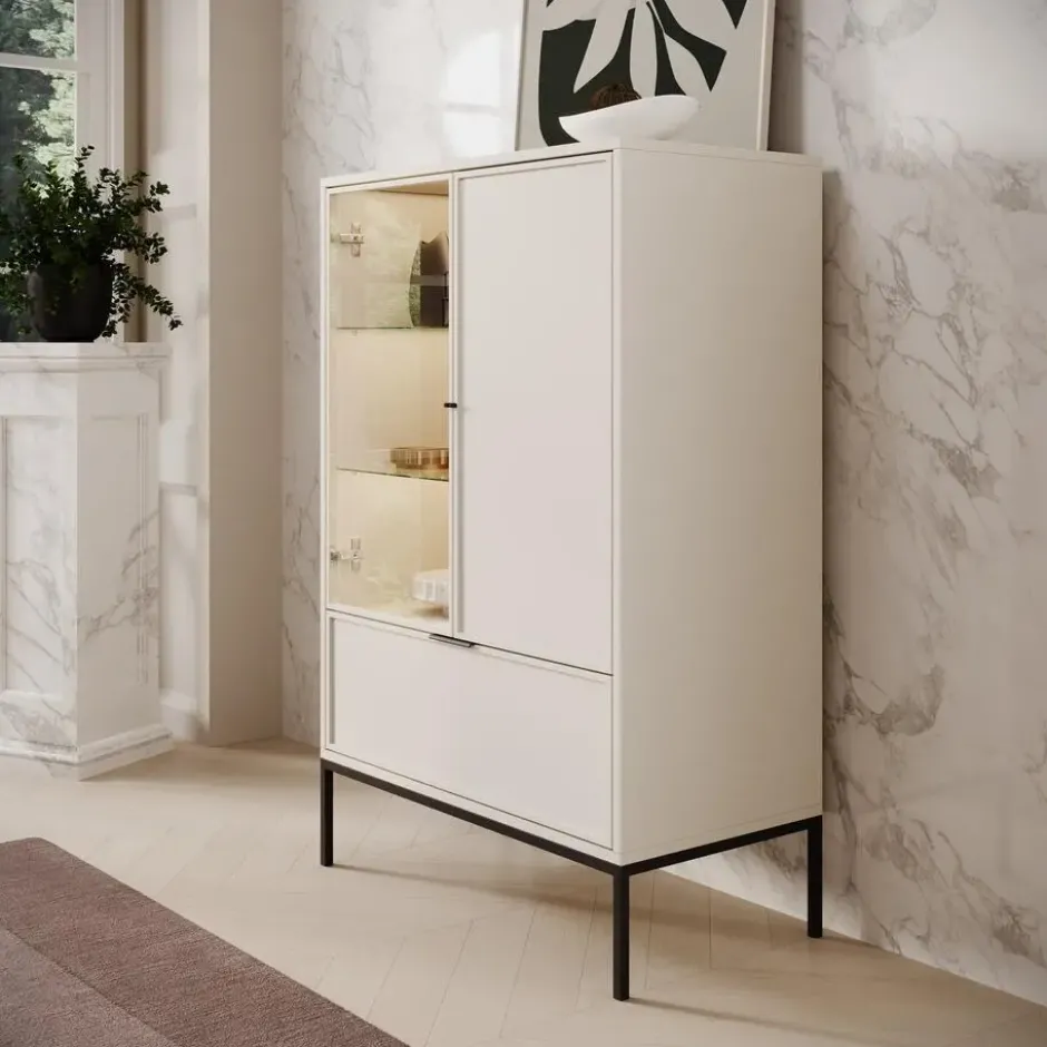 Meubella - Dominica - Vitrinekast - Beige - 76x40x184 cm
