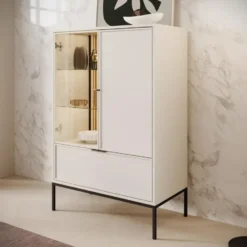 Meubella - Dominica - Vitrinekast - Beige - 76x40x184 cm