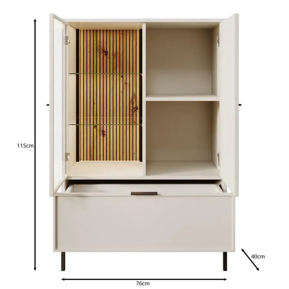 Meubella - Dominica - Vitrinekast - Beige - 76x40x184 cm