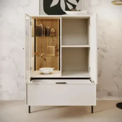 Meubella - Dominica - Vitrinekast - Beige - 76x40x184 cm