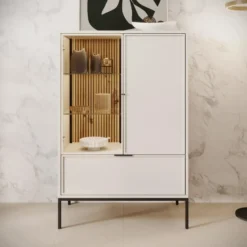Meubella - Dominica - Vitrinekast - Beige - 76x40x184 cm