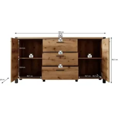 Meubella - Dressoir Acapulco - Eiken - Zwart - 180 cm