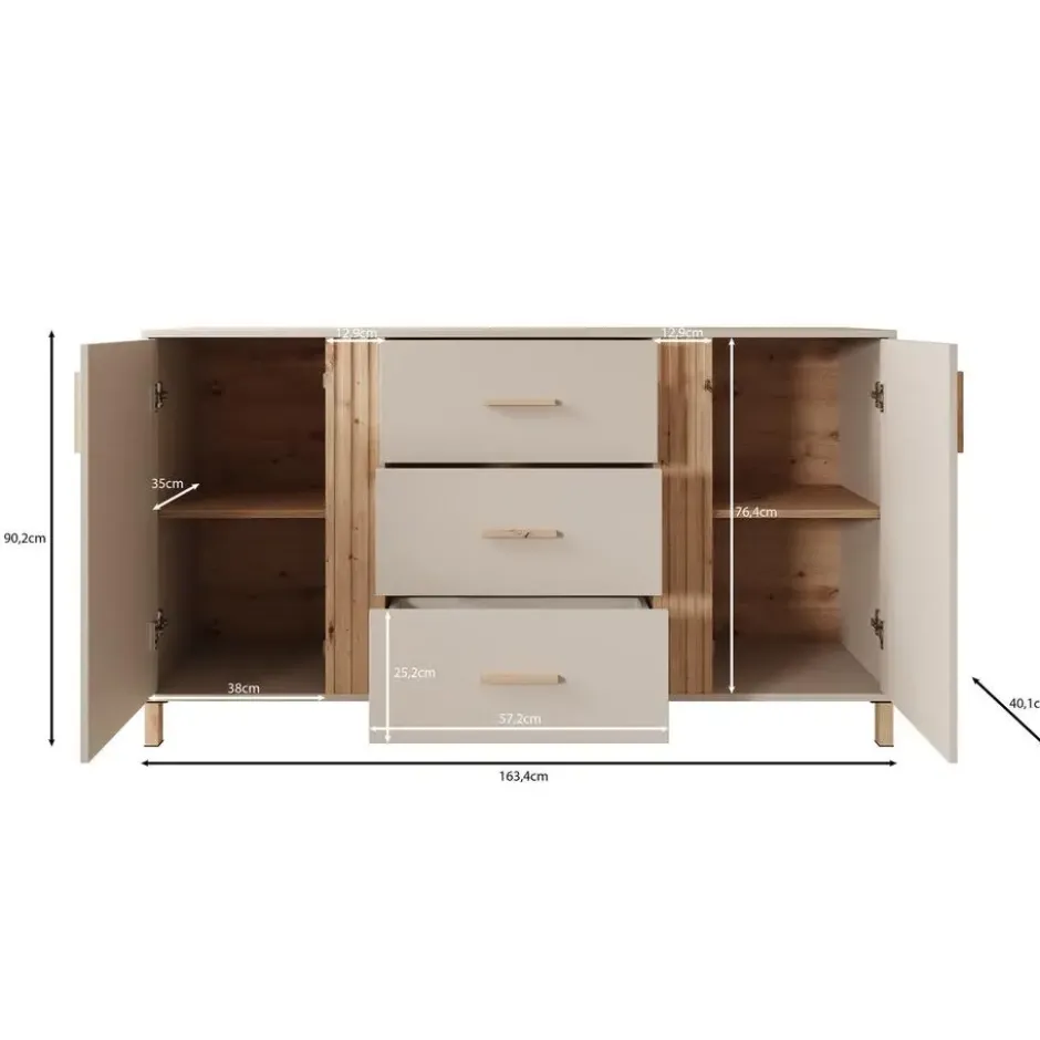 Meubella - Dressoir Bahia - Beige - 163 cm