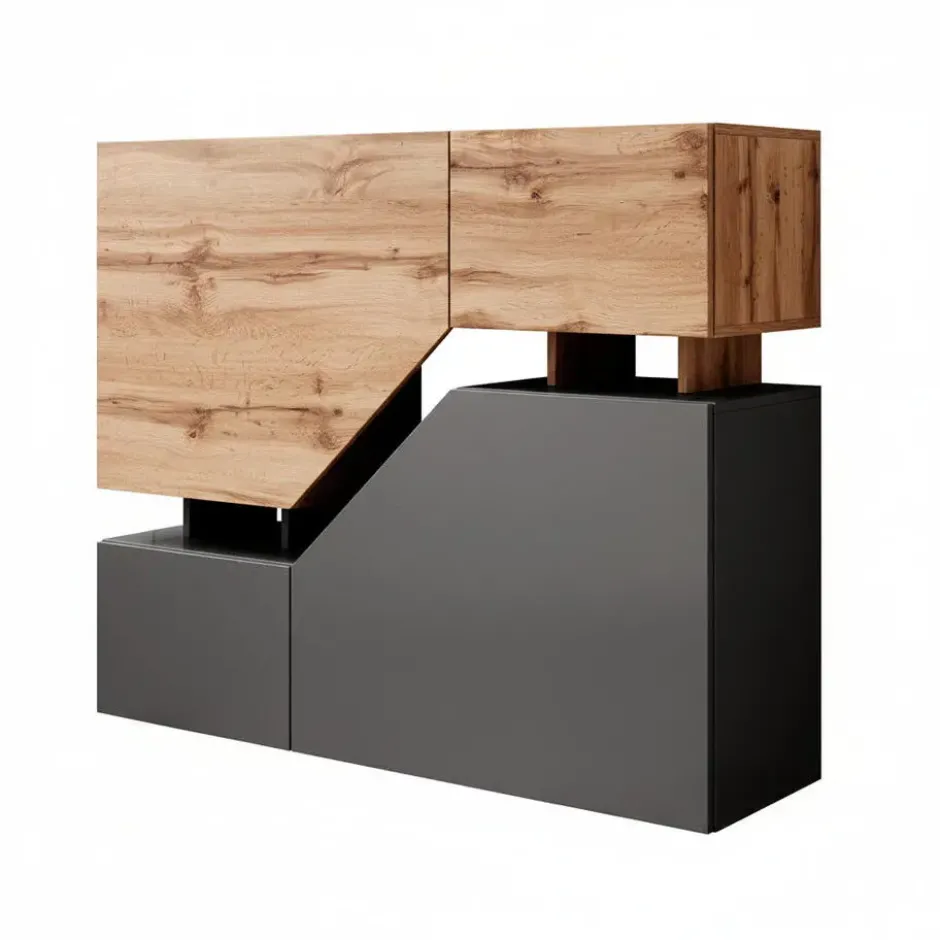 Meubella - Dressoir Canberra - Eiken - Antraciet - 120 cm