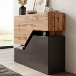 Meubella - Dressoir Canberra - Eiken - Antraciet - 120 cm