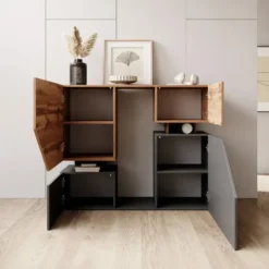 Meubella - Dressoir Canberra - Eiken - Antraciet - 120 cm