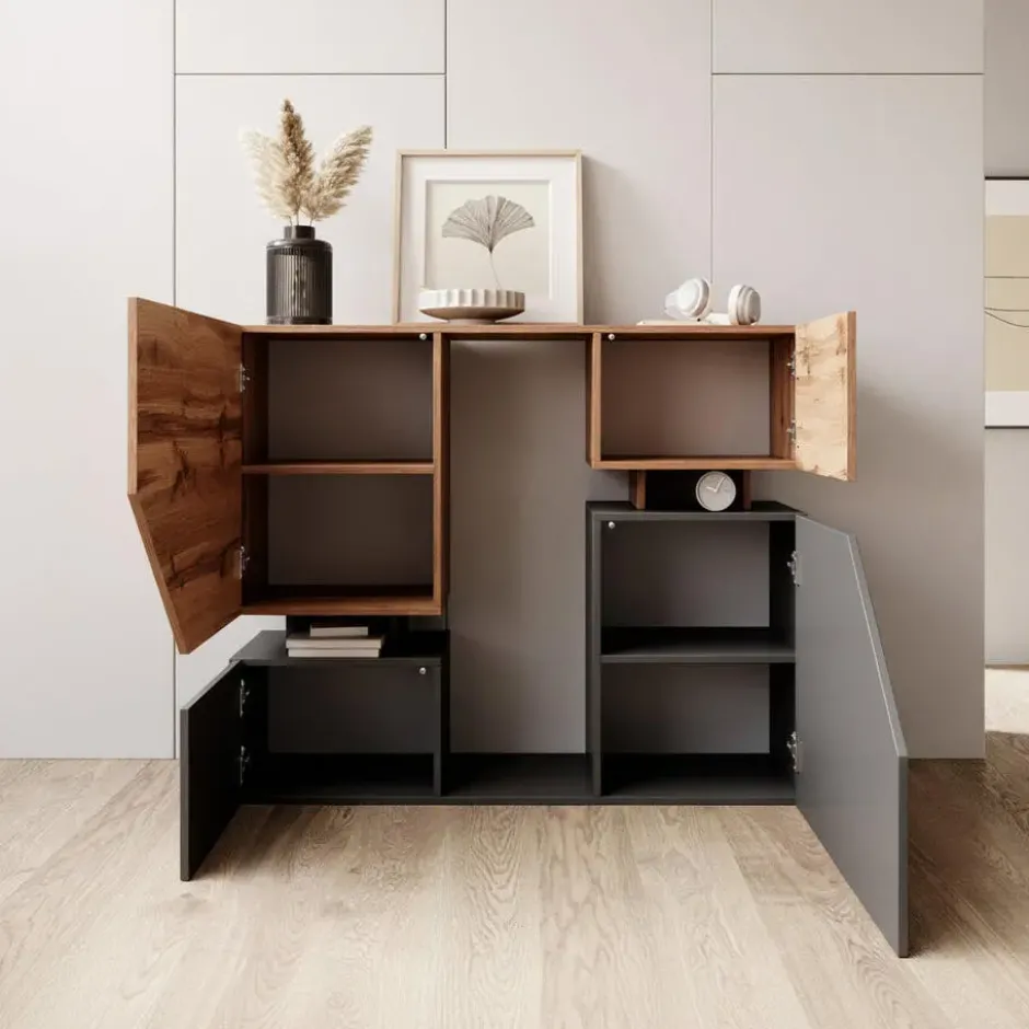 Meubella - Dressoir Canberra - Eiken - Antraciet - 120 cm