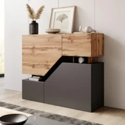 Meubella - Dressoir Canberra - Eiken - Antraciet - 120 cm